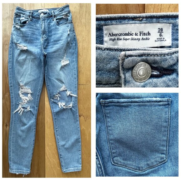 ABERCROMBIE & FITCH CURVE LOVE HIGH RISE SUPER SKINNY ANKLE WOMEN’S JEANS 28/6 - Picture 1 of 16